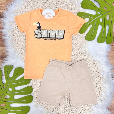 Conj. Camiseta Sunny Days e Bermuda - Laranja e Areia
